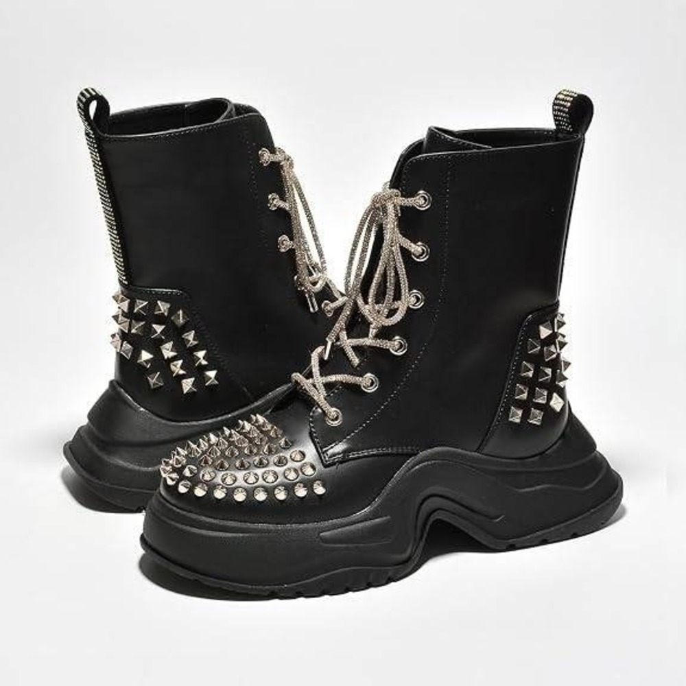 Cape Robbin Womens Jadey Spike Studs Rhinestone Chunky Lug Goth Boots Sz 10 NWB